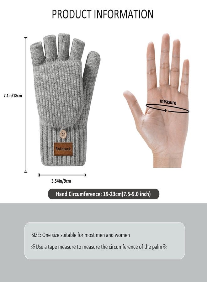 Bototack Winter Knitted Fingerless Gloves Mittens for Women, Grey, One size - Image 4