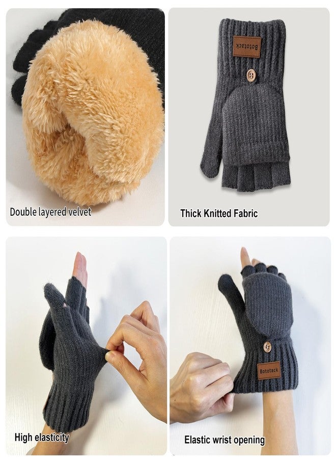 Bototack Winter Knitted Fingerless Gloves Mittens for Women, Grey, One size - Image 5