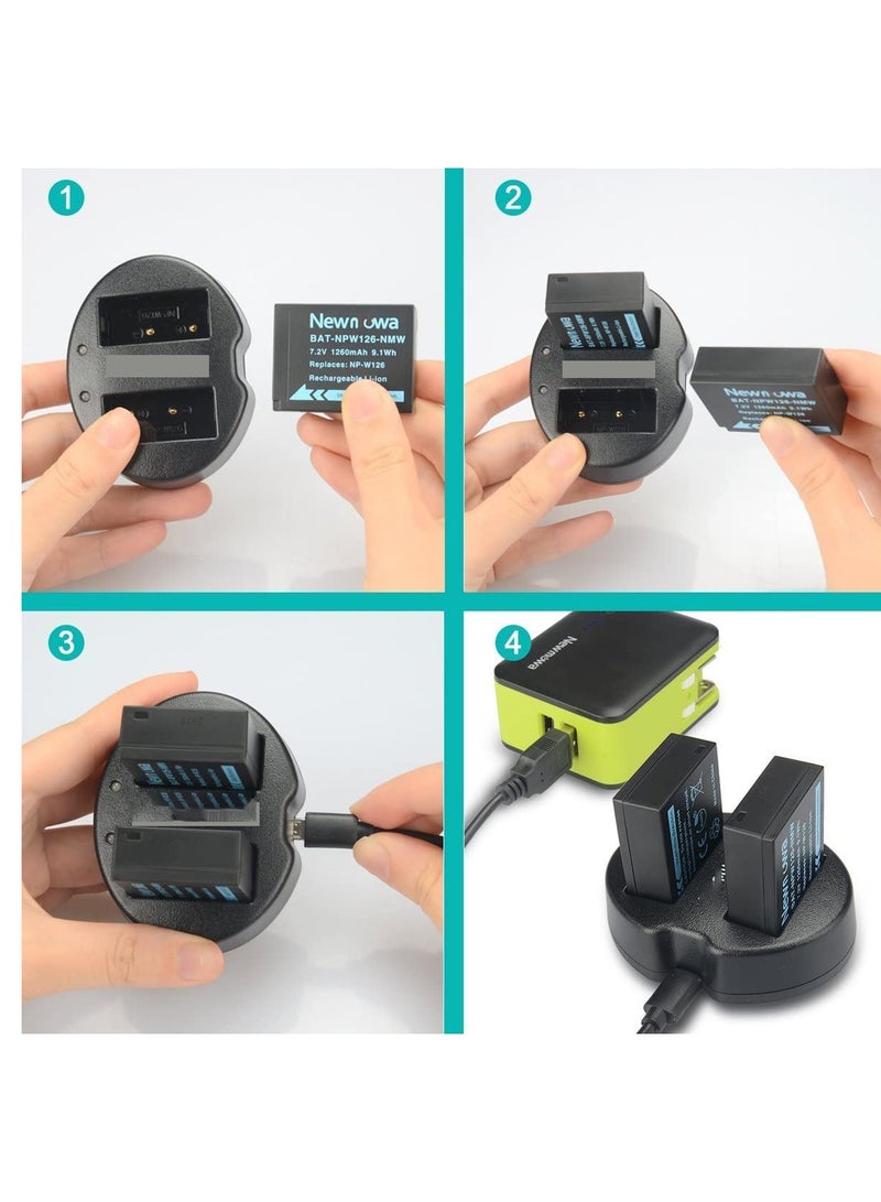 Excefore Dual USB Charger for Fujifilm NP-W126 NP-W126S and Fujifilm FinePix X-Pro1 X-Pro2 HS30EXR HS33EXR HS35EXR HS50EXR X100F X-A1 X-A2 X-A3 X-A5 X-E1 X-E2 X-M1 X-T1 X-T2 X-T10 X-T20 X-T100 X-H1 - Image 5
