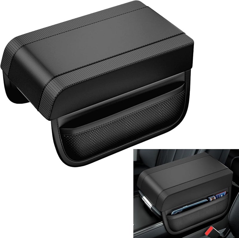 KASTWAVE Car Center Console Cover, Upgraded Memory Cotton Car Armrest Cushion with 2 Storage Bags, Waterproof Middle Console Cover Arm Rest Box Pad Car Interior Accessories for Most Vehicles, Black - Image 1