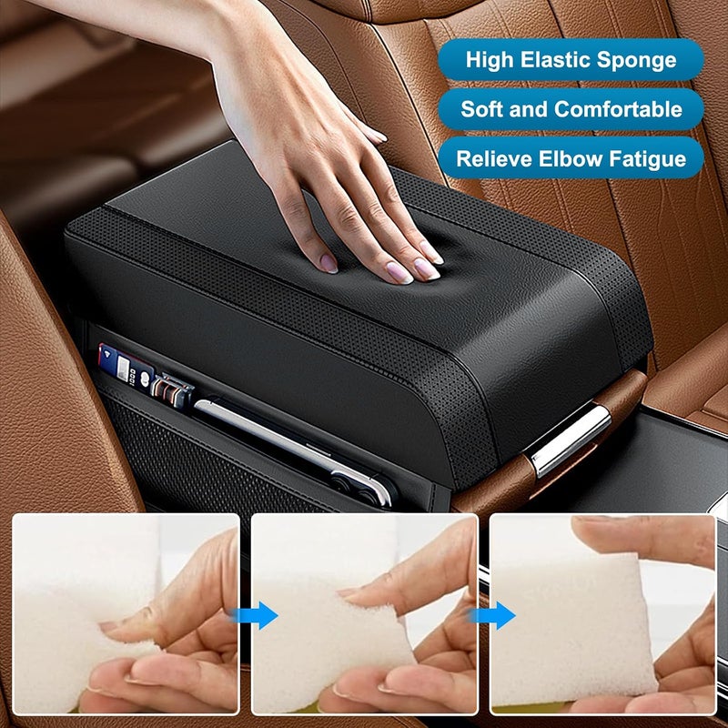 KASTWAVE Car Center Console Cover, Upgraded Memory Cotton Car Armrest Cushion with 2 Storage Bags, Waterproof Middle Console Cover Arm Rest Box Pad Car Interior Accessories for Most Vehicles, Black - Image 4