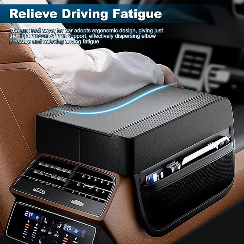 KASTWAVE Car Center Console Cover, Upgraded Memory Cotton Car Armrest Cushion with 2 Storage Bags, Waterproof Middle Console Cover Arm Rest Box Pad Car Interior Accessories for Most Vehicles, Black - Image 2