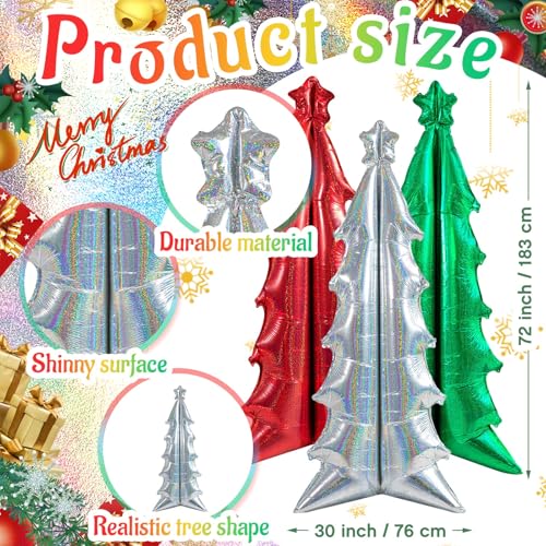 Realspring 3 Pcs 72 in Christmas Tree Balloons 4d Iridescent Red Green and Silver Self Standing Foil Balloons Jumbo Holidays Decorations for Christmas Themed Birthday Home Decor - Image 5