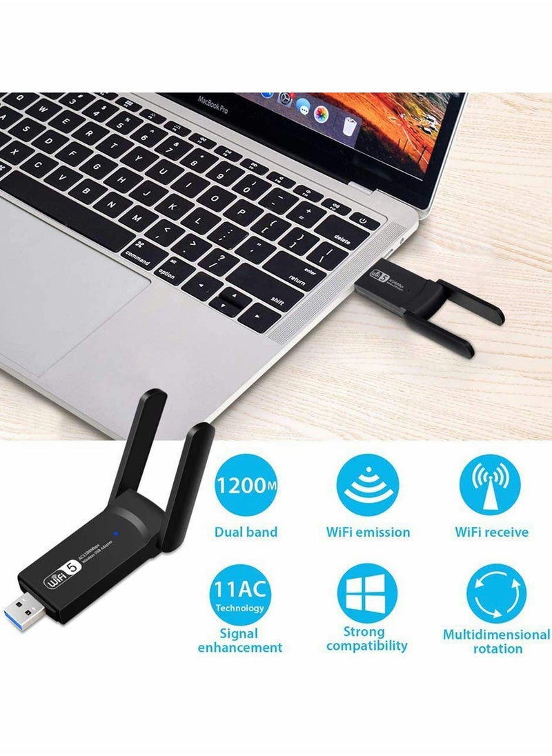 Generic - High,Speed USB WiFi Adapter for PC, 1200Mbps Dual Band Dongle 2.4G/5G with USB 3.0, Compatible with Windows and Mac OS - Image 1