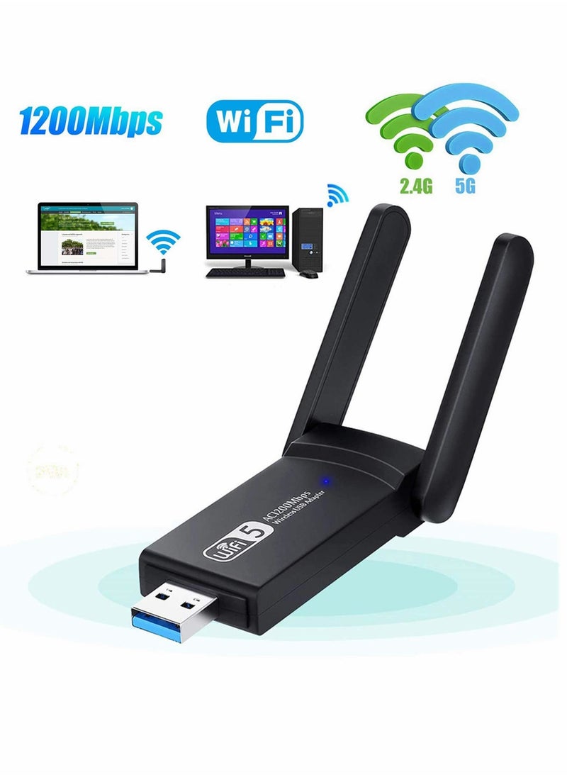 Generic - High,Speed USB WiFi Adapter for PC, 1200Mbps Dual Band Dongle 2.4G/5G with USB 3.0, Compatible with Windows and Mac OS - Image 1