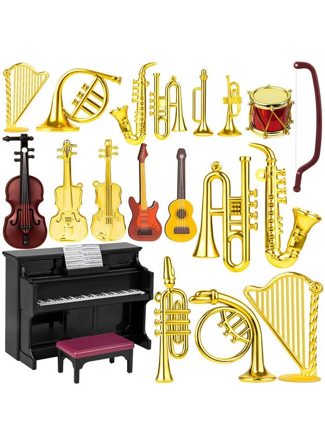 FFNIU - Dollhouse Musical Instruments Miniature Violin Guitar Piano Drum Trumpet Mini Figurine Ornament For Mini House Musical Room Furnishin - Image 1