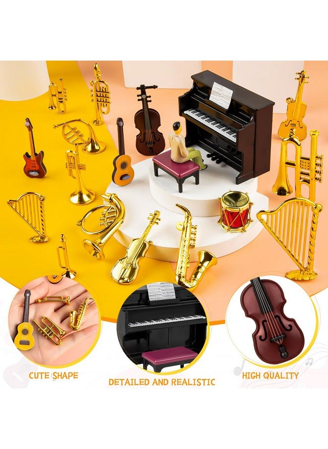 FFNIU - Dollhouse Musical Instruments Miniature Violin Guitar Piano Drum Trumpet Mini Figurine Ornament For Mini House Musical Room Furnishin - Image 1