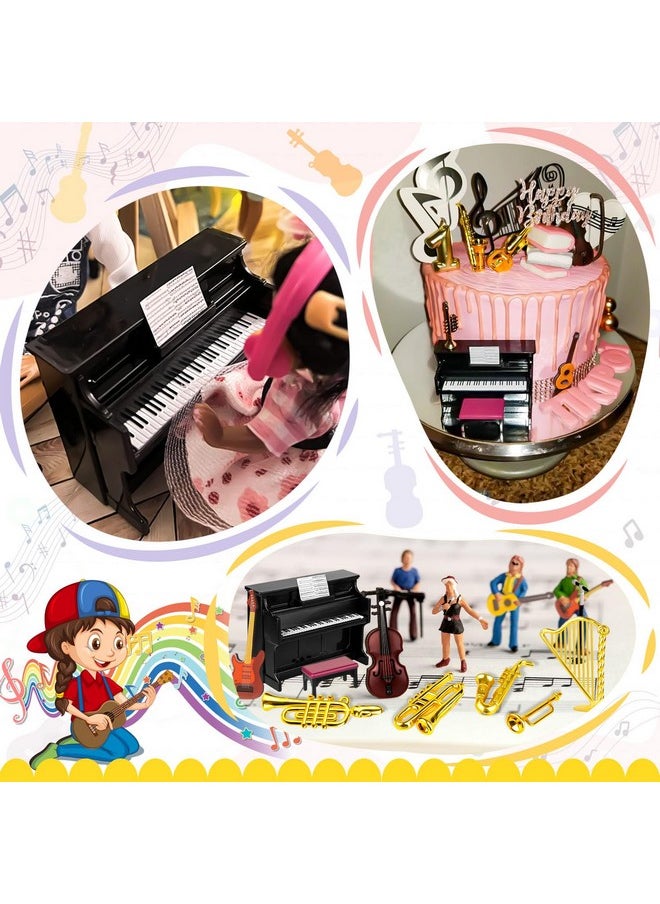 FFNIU - Dollhouse Musical Instruments Miniature Violin Guitar Piano Drum Trumpet Mini Figurine Ornament For Mini House Musical Room Furnishin - Image 1