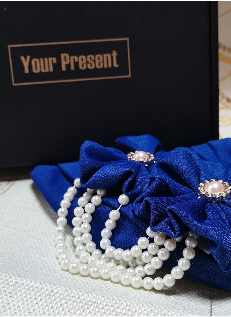Laravel Women's Flower Pearl Accessories Elegant Fashion Muslim Islamic Arab Hijab Undercap Elastic Turban Hat Headscarf Hat Ramadan Gift Holiday Gift Box - Blue  - Image 5