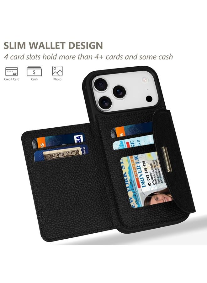 Keallce Wallet Case for iPhone 17 Pro Max 6.9'', Flip Case with Card Slots Kickstand, PU Leather Protective Folio Cover for Women, Black - Image 2