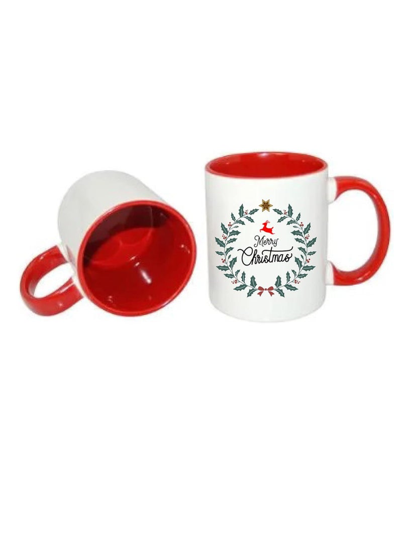 RYN Christmas Design Printed Ceramic Coffee Mug Suitable Gift for Christmas | Christmas Theme| Christmas Decor | Gifts for Friends| Gift for Employees (Two Tone Red Mug, Design 1) - Image 2