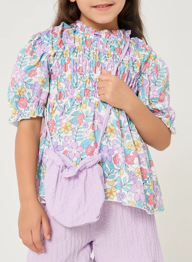 Styli Printed Smocked Detail Top and Shorts Set