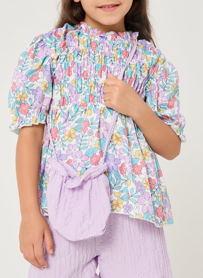 Styli Printed Smocked Detail Top and Shorts Set  - Image 3