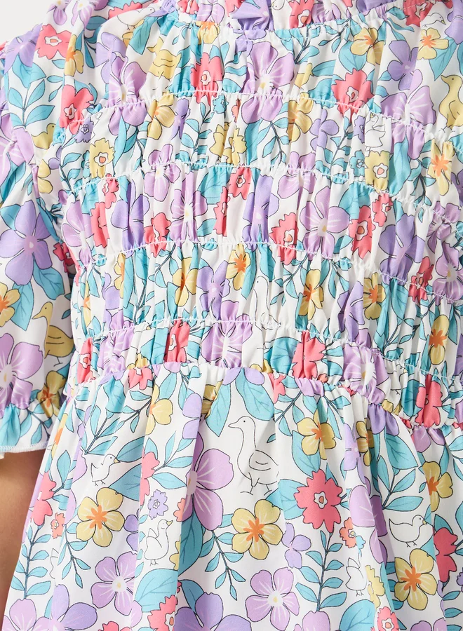 Styli Printed Smocked Detail Top and Shorts Set