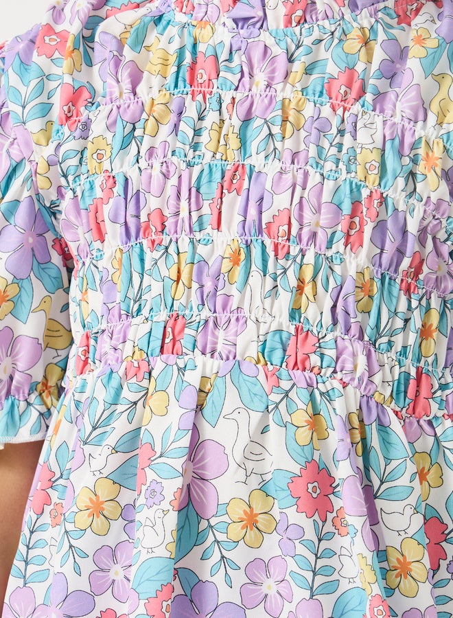 Styli Printed Smocked Detail Top and Shorts Set  - Image 4