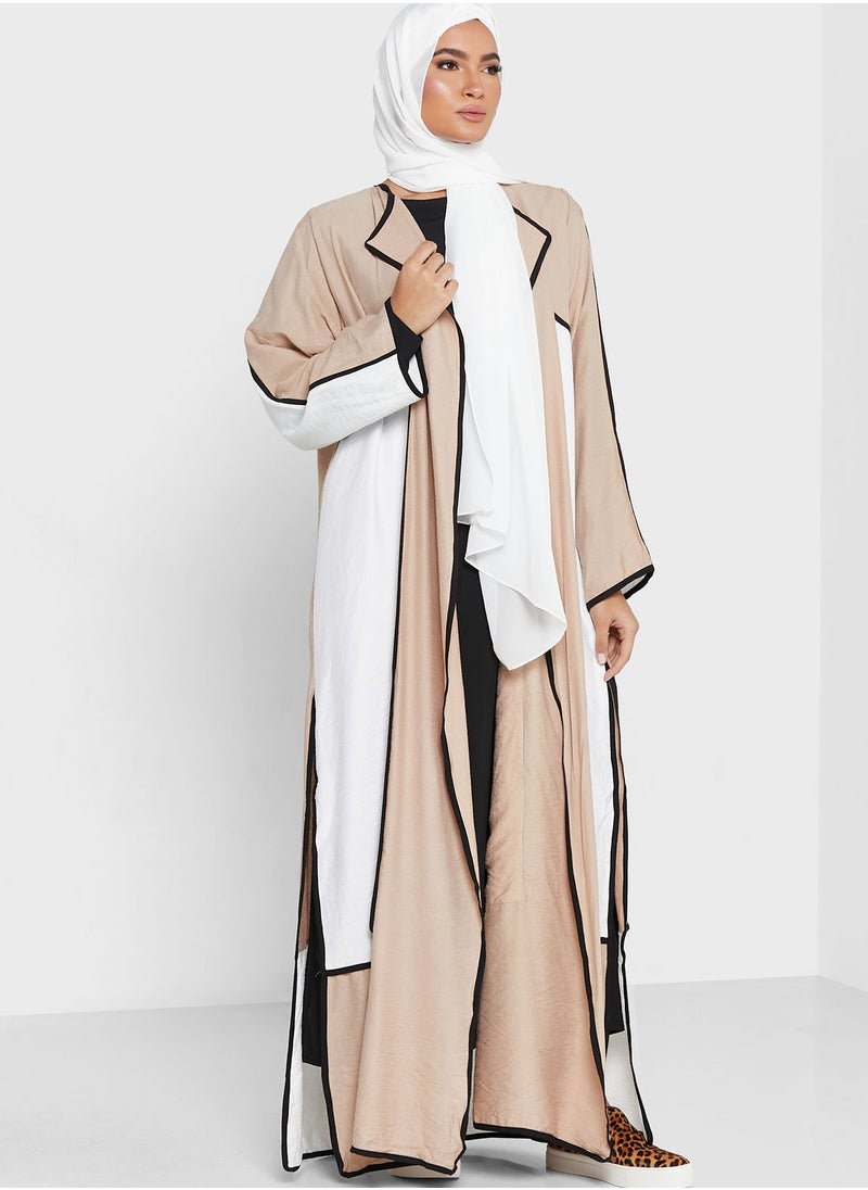 Khizana Contrast Piping Detail Abaya With Sheila  - Image 5