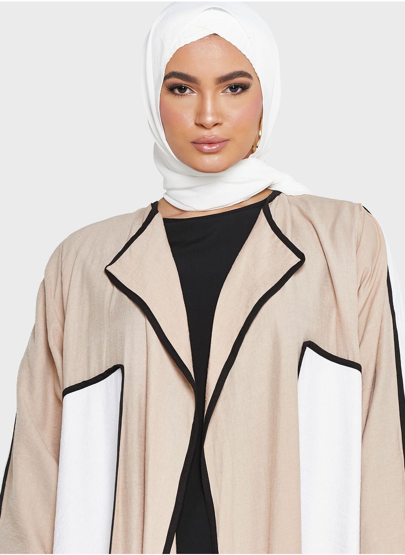 Khizana Contrast Piping Detail Abaya With Sheila  - Image 3