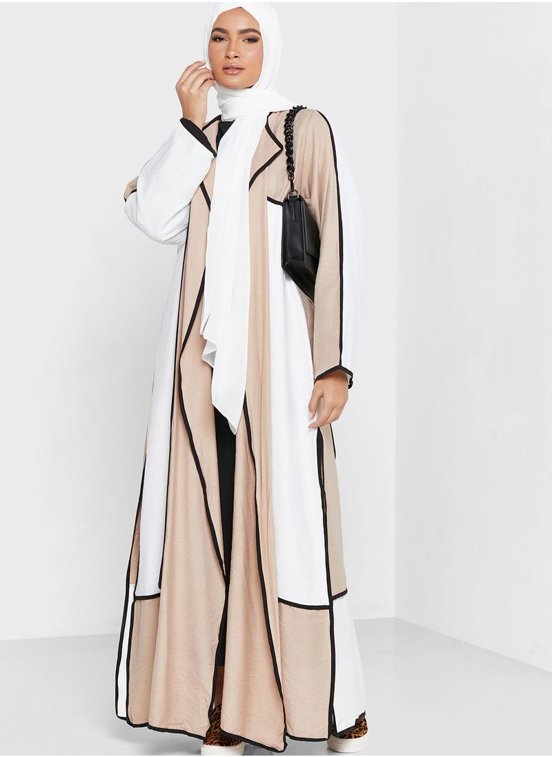 Khizana Contrast Piping Detail Abaya With Sheila  - Image 1