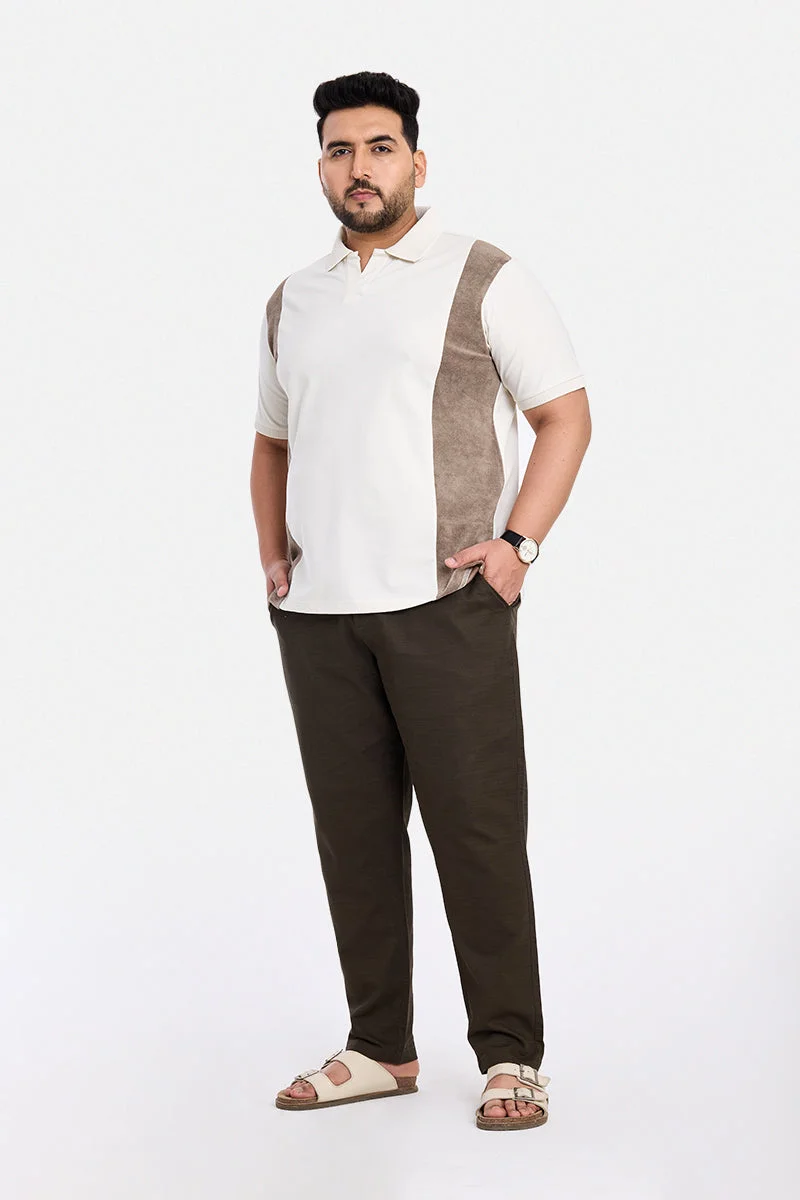SNITCH Off White Colour Blocked Regular Fit Plus Size T-Shirt