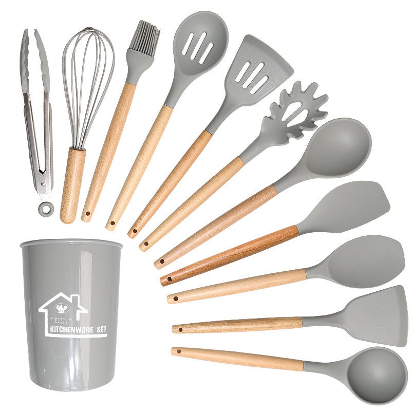 Food grade silicone spatula non-stick special high temperature resistant kitchen spatula cooking spatula does not hurt the pan frying spoon suit Light gray 