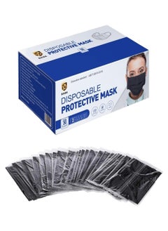 Dada 3 Layer Protective Disposable Single Wrapped Black Face Masks, Flat And High Elastic Ear Loops, 50 Pcs/Box, Each Mask Individually Wrapped  - Image 1