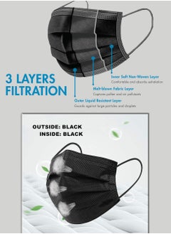 Dada 3 Layer Protective Disposable Single Wrapped Black Face Masks, Flat And High Elastic Ear Loops, 50 Pcs/Box, Each Mask Individually Wrapped  - Image 2