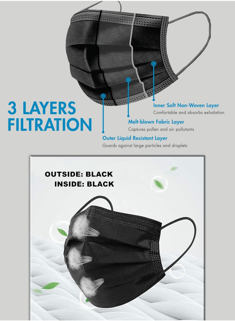 Dada - 3 Layer Protective Disposable Single Wrapped Black Face Masks, Flat And High Elastic Ear Loops, 50 Pcs/Box, Each Mask Individually Wrapped - Image 1