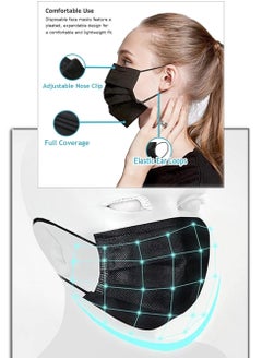 Dada 3 Layer Protective Disposable Single Wrapped Black Face Masks, Flat And High Elastic Ear Loops, 50 Pcs/Box, Each Mask Individually Wrapped  - Image 3