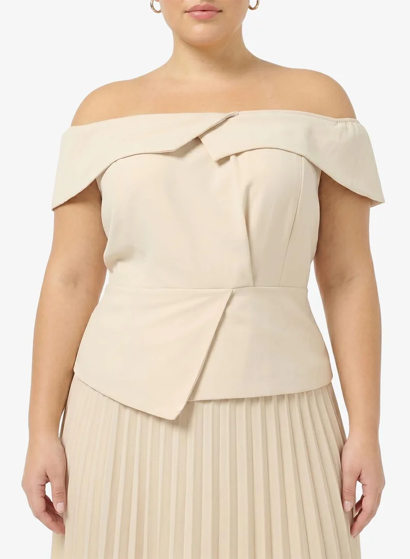Ginger Plus Off Shoulder Waistcoat Detail Pleated Dress