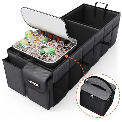 HOTOR Trunk Organizer, Sturdy Foldable with Cooler for Car & SUV, 3 Compartments, Black, 30.90”×12.60”×10.63” - Image 1