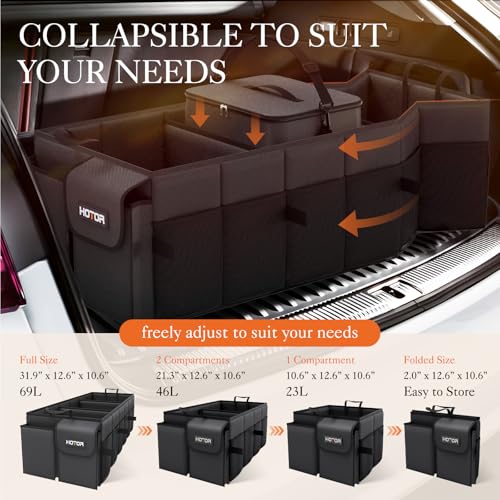 HOTOR Trunk Organizer, Sturdy Foldable with Cooler for Car & SUV, 3 Compartments, Black, 30.90”×12.60”×10.63” - Image 5