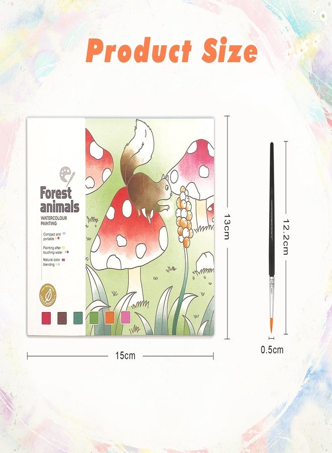 ZAKVOOR Watercolor Painting Book for Kids and Toddlers Ages 4-8, Pocket Cartoon Watercolor Paper Book with Paint Palette and Brush, Art Craft Gift for Drawing (Forest Animal) - Image 2