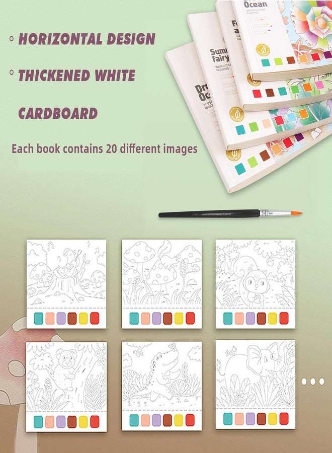 ZAKVOOR Watercolor Painting Book for Kids and Toddlers Ages 4-8, Pocket Cartoon Watercolor Paper Book with Paint Palette and Brush, Art Craft Gift for Drawing (Forest Animal) - Image 3