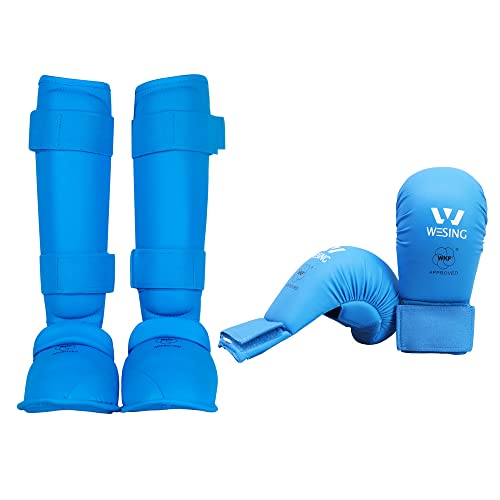 W WESING wesing Karate shin Guard Karate mitss Karate Protector Equipment wkf (Blue, M) - Image 1