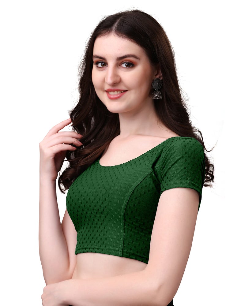 Kipzy Women's Cotton Stretchable Saree Blouse – Round Neck, Short Sleeves, Readymade Slim Fit Blouse for Women 36 Green - Image 3