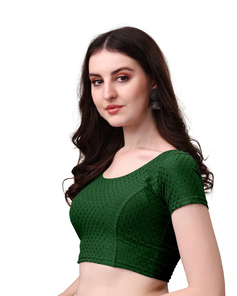 Kipzy Women's Cotton Stretchable Saree Blouse – Round Neck, Short Sleeves, Readymade Slim Fit Blouse for Women 36 Green - Image 5