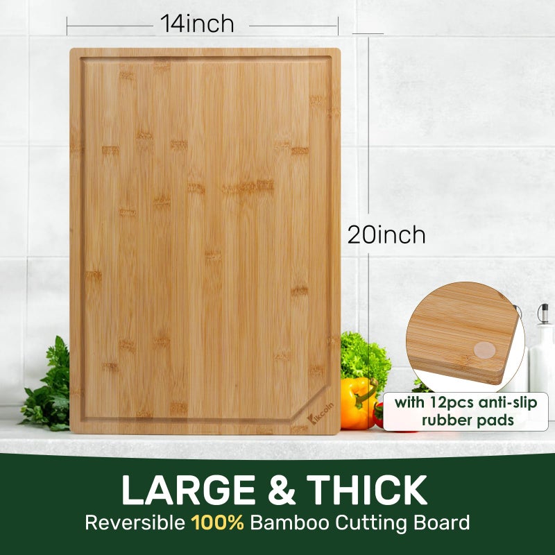 Kikcoin 20â€Ã—14â€ Bamboo Cutting Boards for Kitchen, Wooden Healthy Cutting Boards for Charcuterie, Vegetables, Cheese, Bread, Extra Large Chopping Boards with Deep Juice Groove and Handle, Natural - Image 2