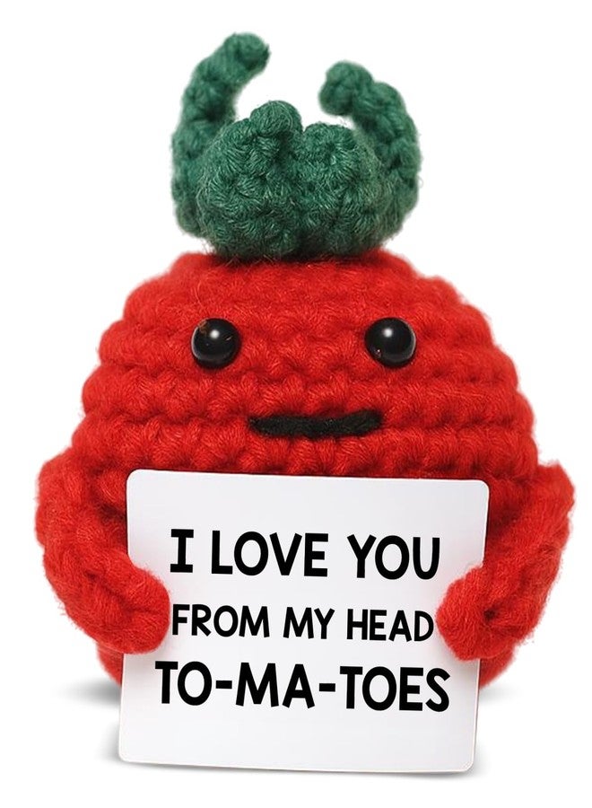WEZADUK Positive Emotional Support Crochet Tomato, Funny I Love You Gifts for Husband Wife Mom Dad, Anniversary Birthday Gift Ideas, Mini Handmade Crochet Tomato Decor - Image 1