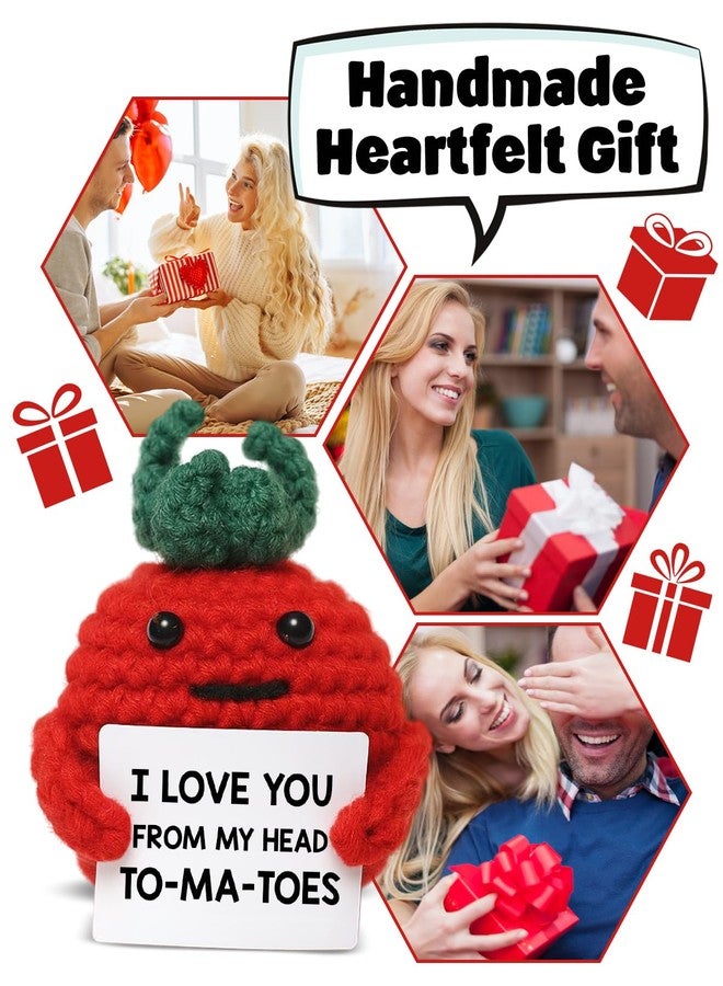 WEZADUK Positive Emotional Support Crochet Tomato, Funny I Love You Gifts for Husband Wife Mom Dad, Anniversary Birthday Gift Ideas, Mini Handmade Crochet Tomato Decor - Image 3