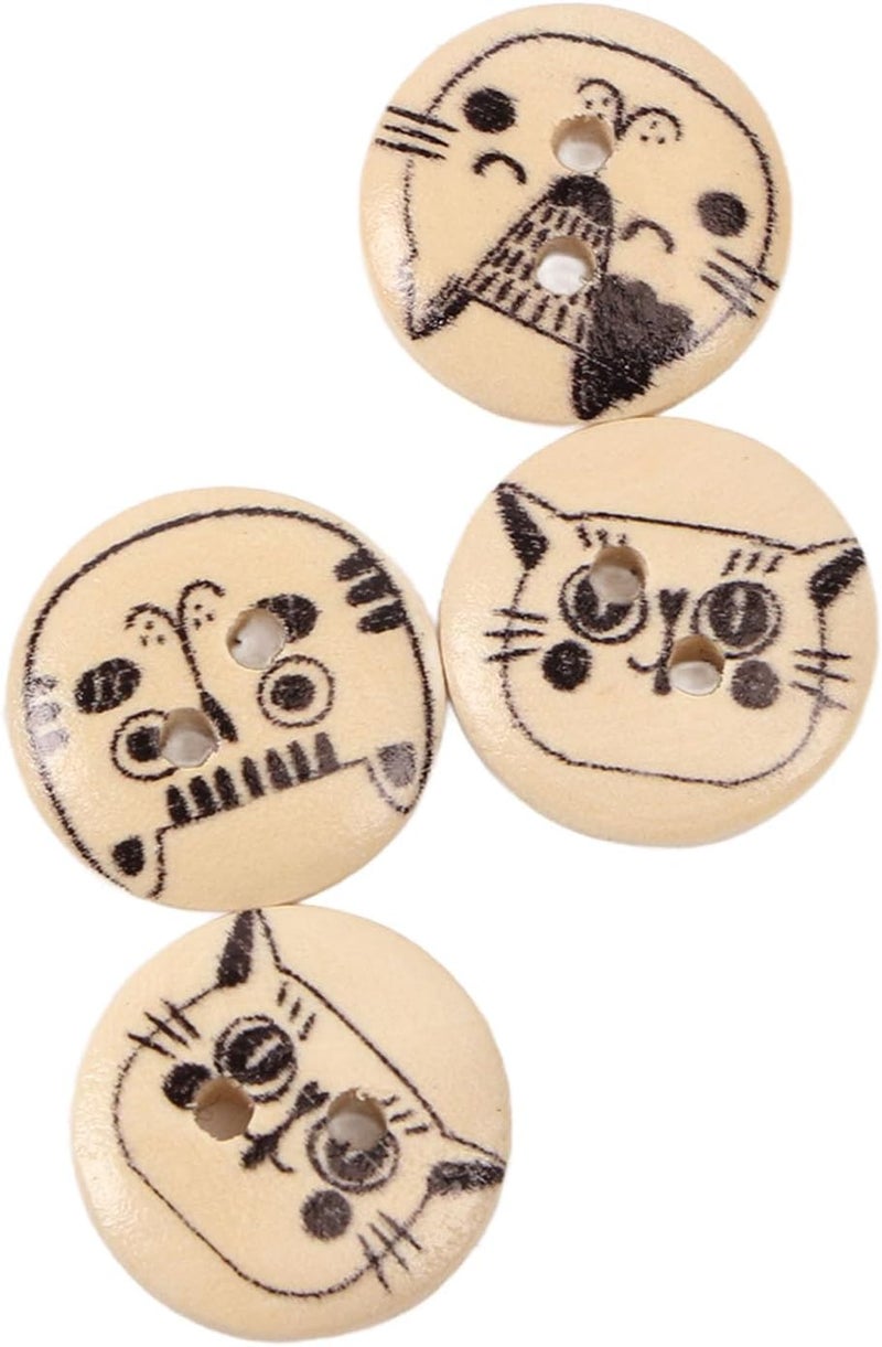HEEPDD 500Pcs Round Knitting Buttons, Cartoon Wooden Buttons for Kids Crafts, 15mm Pearwood Cat Design Suitable for Cardigans and Bags 500Pcs Round Knitting, Assorted Nan (Original Color Black Line - Image 5
