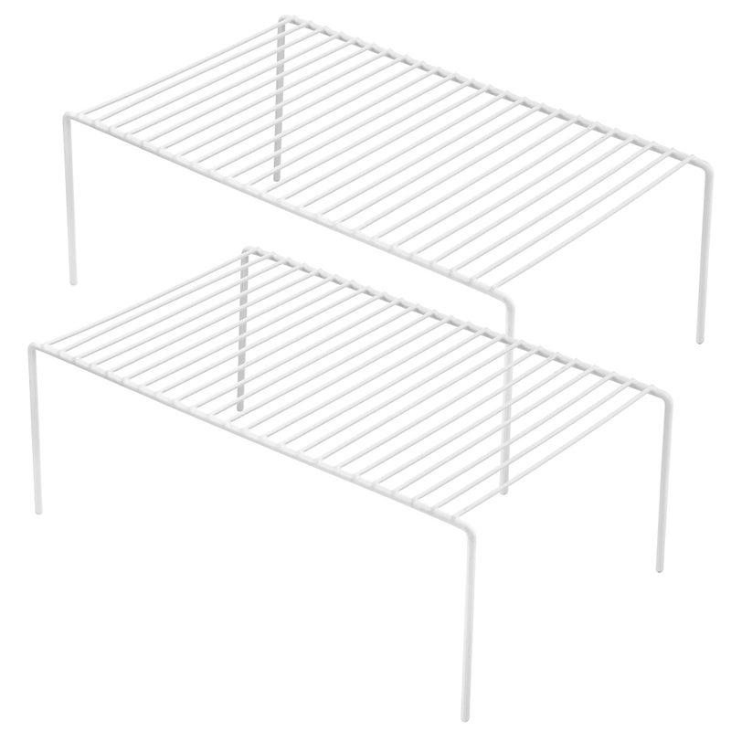iPEGTOP Set of 2 Kitchen Cabinet Shelf Organizer, Medium (13 x 9.4 Inch) Bathroom Cabinet Organization Wire Shelf Rack, Rustproof Storage Space Saver Shelves for Countertops Pantries Utensils -White - Image 1