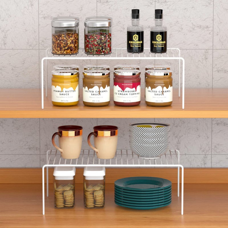 iPEGTOP Set of 2 Kitchen Cabinet Shelf Organizer, Medium (13 x 9.4 Inch) Bathroom Cabinet Organization Wire Shelf Rack, Rustproof Storage Space Saver Shelves for Countertops Pantries Utensils -White - Image 4