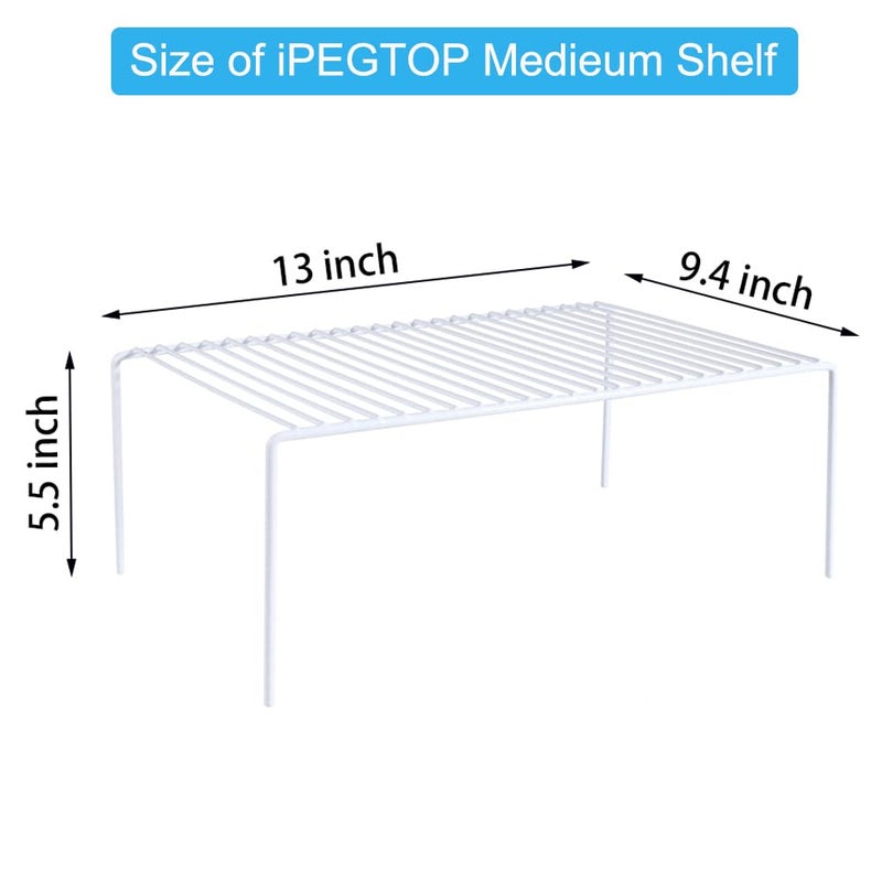 iPEGTOP Set of 2 Kitchen Cabinet Shelf Organizer, Medium (13 x 9.4 Inch) Bathroom Cabinet Organization Wire Shelf Rack, Rustproof Storage Space Saver Shelves for Countertops Pantries Utensils -White - Image 2