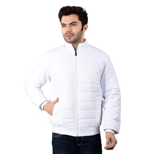 QUARK Standard Length Unisex Jacket ||Puffer ||Biker Jacket || Casual Jacket ||Lightweight & Comfortable||Material : HD||(Control Temperature up to 8°C)(Color -White) (Size: 3XL) - Image 1