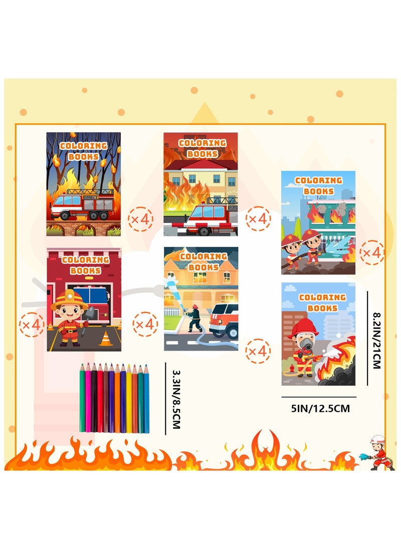 FRUITFUL PARTY - Fire Truck Coloring Book, 24 Pcs Fire Fighter Coloring Book/Firetruck Coloring Book for Kids/Fireman Coloring Book & 12 Pcs Firefighter Party Color Pencils for Fire Truck Birthday Decorations Favors - Image 1