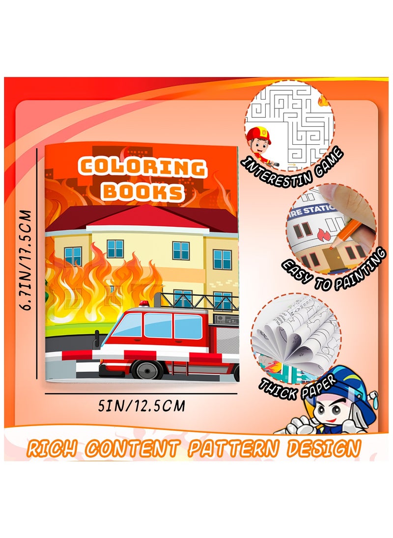 FRUITFUL PARTY - Fire Truck Coloring Book, 24 Pcs Fire Fighter Coloring Book/Firetruck Coloring Book for Kids/Fireman Coloring Book & 12 Pcs Firefighter Party Color Pencils for Fire Truck Birthday Decorations Favors - Image 1