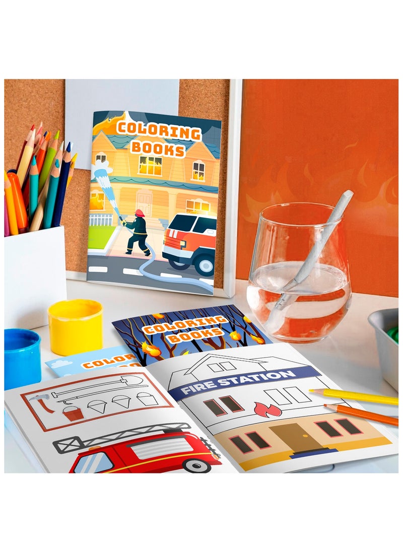 FRUITFUL PARTY - Fire Truck Coloring Book, 24 Pcs Fire Fighter Coloring Book/Firetruck Coloring Book for Kids/Fireman Coloring Book & 12 Pcs Firefighter Party Color Pencils for Fire Truck Birthday Decorations Favors - Image 1