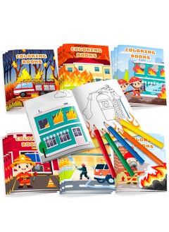Fire Truck Coloring Book, 24 Pcs Fire Fighter Coloring Book/Firetruck Coloring Book for Kids/Fireman Coloring Book & 12 Pcs Firefighter Party Color Pencils for Fire Truck Birthday Decorations Favors