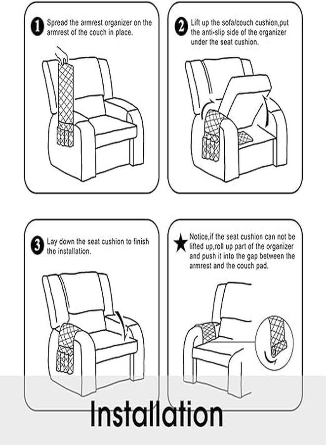 DHARMATMAJ New Sofa Caddy Organizer Remote Control Holder for Couch Cotton Non Slip Armrest Chair Caddy with 6 Grey Mesh Pocket Newspaper Storage for Tablet Phone Magazine (Black) - Image 3