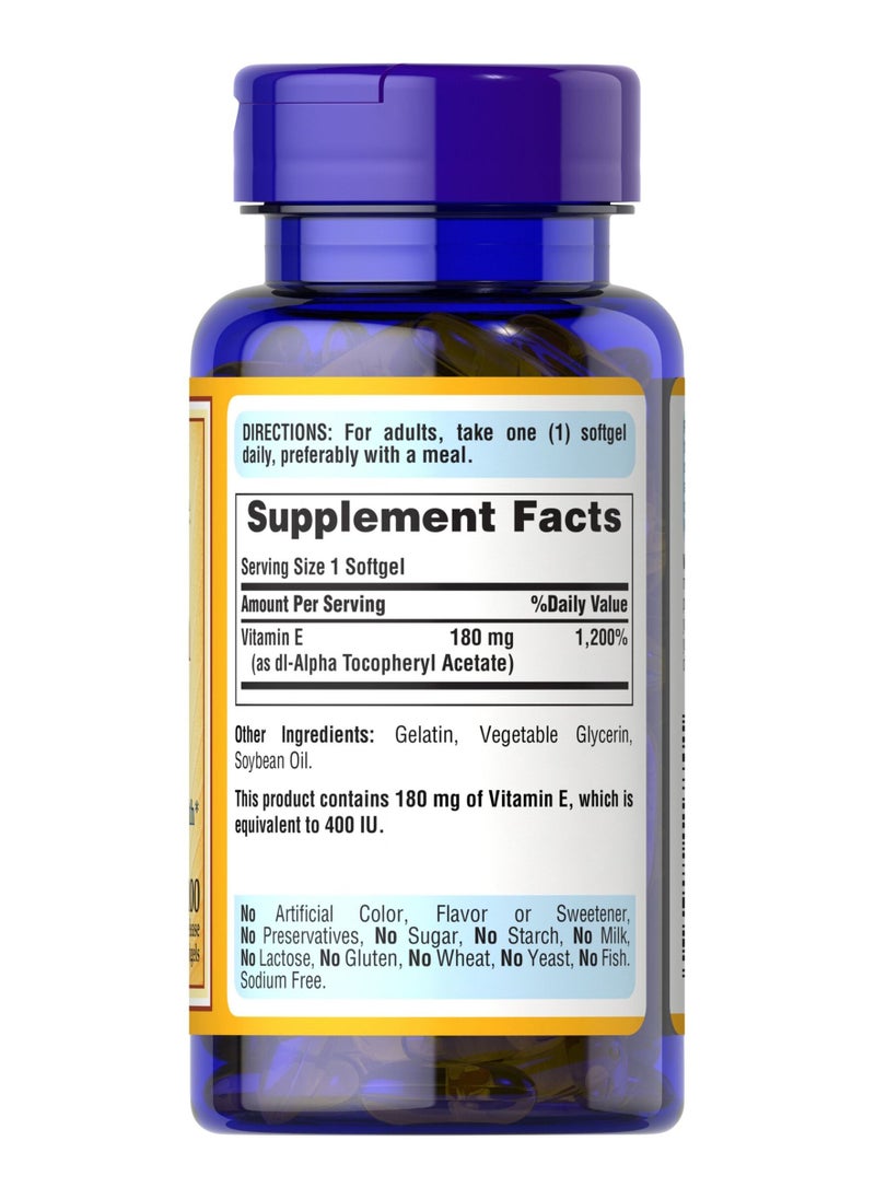Puritan's Pride Puritan's Pride Vitamin E-180 Mg (400 IU) Dl_Alpha Tocopheryl Acetate 100softgels  - Image 2